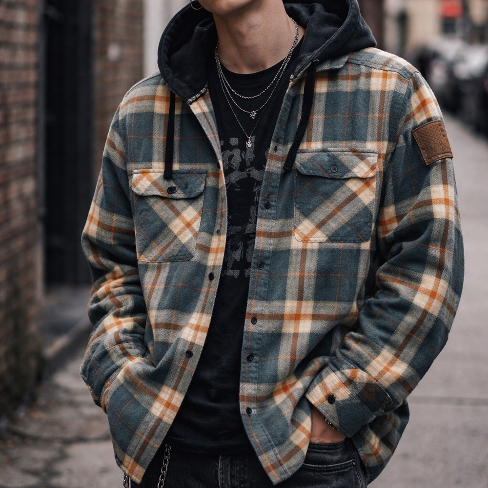 We the People Men's Plaid Shacket Lined Insulated Cotton Workwear Hood Sz XL